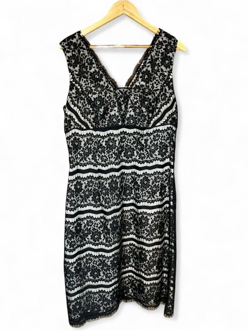 Talbots Black and Cream Lace Sleeveless Midi Dress Whimsygoth Moody Dark Summer